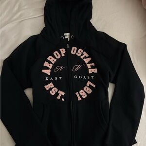 Aeropostale Black Zip-Up with Pink and White Accents